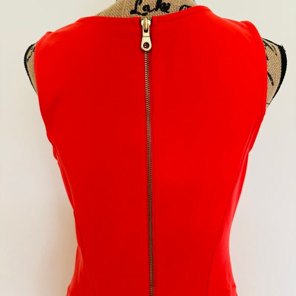 TJX Women Red Orange Nylon Spandex Sleeveless Fitted Skater Gold Zipper Dress M - Picture 6 of 7
